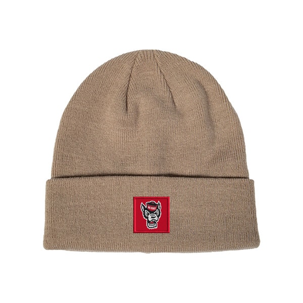 Tan Cuffed Beanie - Wolfhead Patch